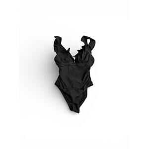 Cupshe Black Ruffle One Piece Swimsuit XL Lace Up Front V Neck Women’s